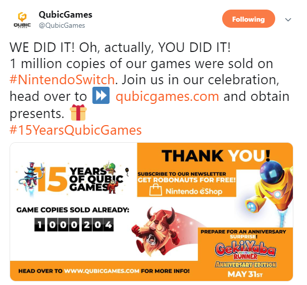 eShop喜加2 QubicGames下载量破百万免费送游戏