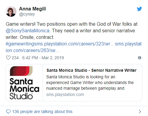 《战神4》开发商招聘游戏作家 续作或已开始创作